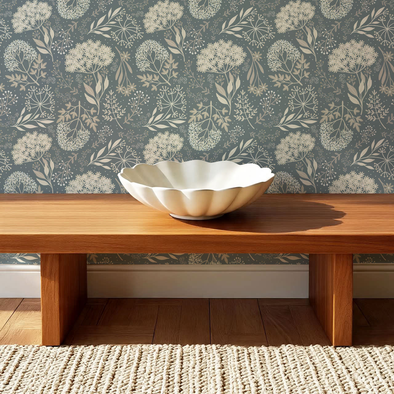 Queen Anne's Lace Botanicals Rain Blue Wallpaper
