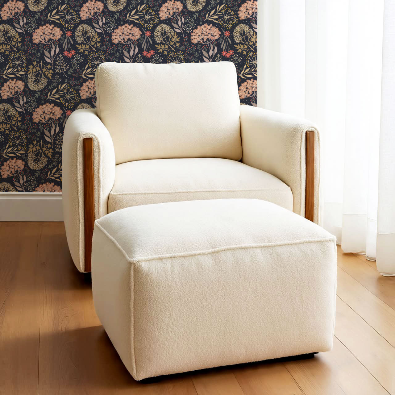 Queen Anne's Lace Botanicals Navy Pink Wallpaper