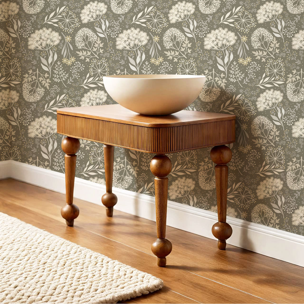 Queen Anne's Lace Botanicals Olive Wallpaper