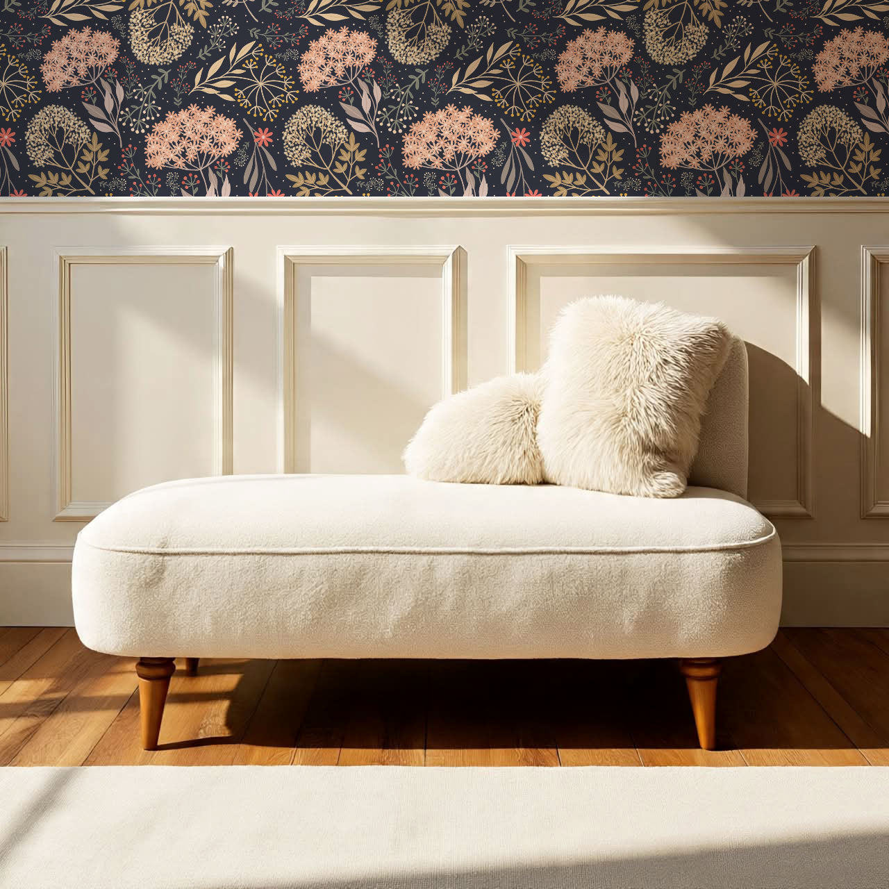 Queen Anne's Lace Botanicals Navy Pink Wallpaper