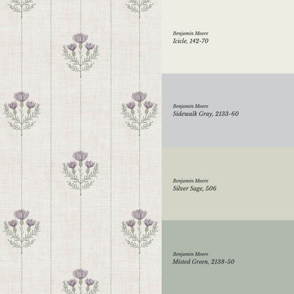 Rafa Thistle Field Linen Ivory Plum Wallpaper