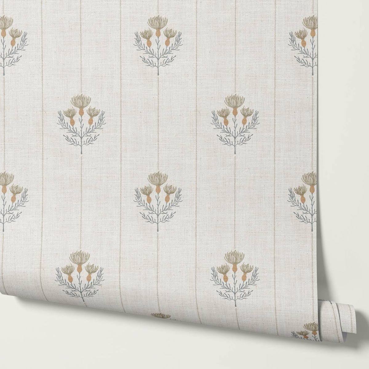 Rafa Thistle Field Linen Ivory Earth Slate Wallpaper