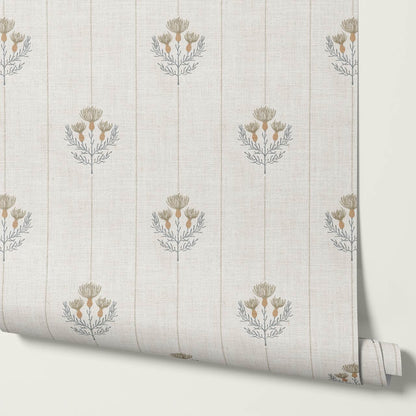 Rafa Thistle Field Linen Ivory Earth Slate Wallpaper