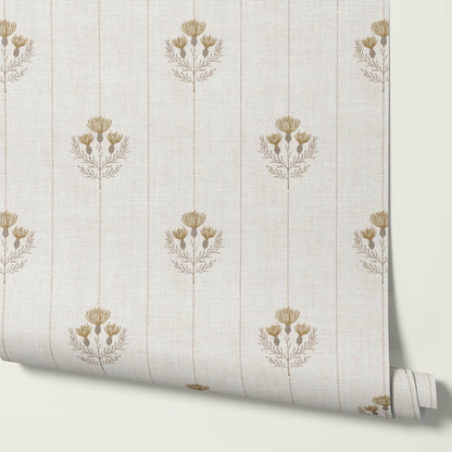 Rafa Thistle Field Linen Ivory Sand Wallpaper
