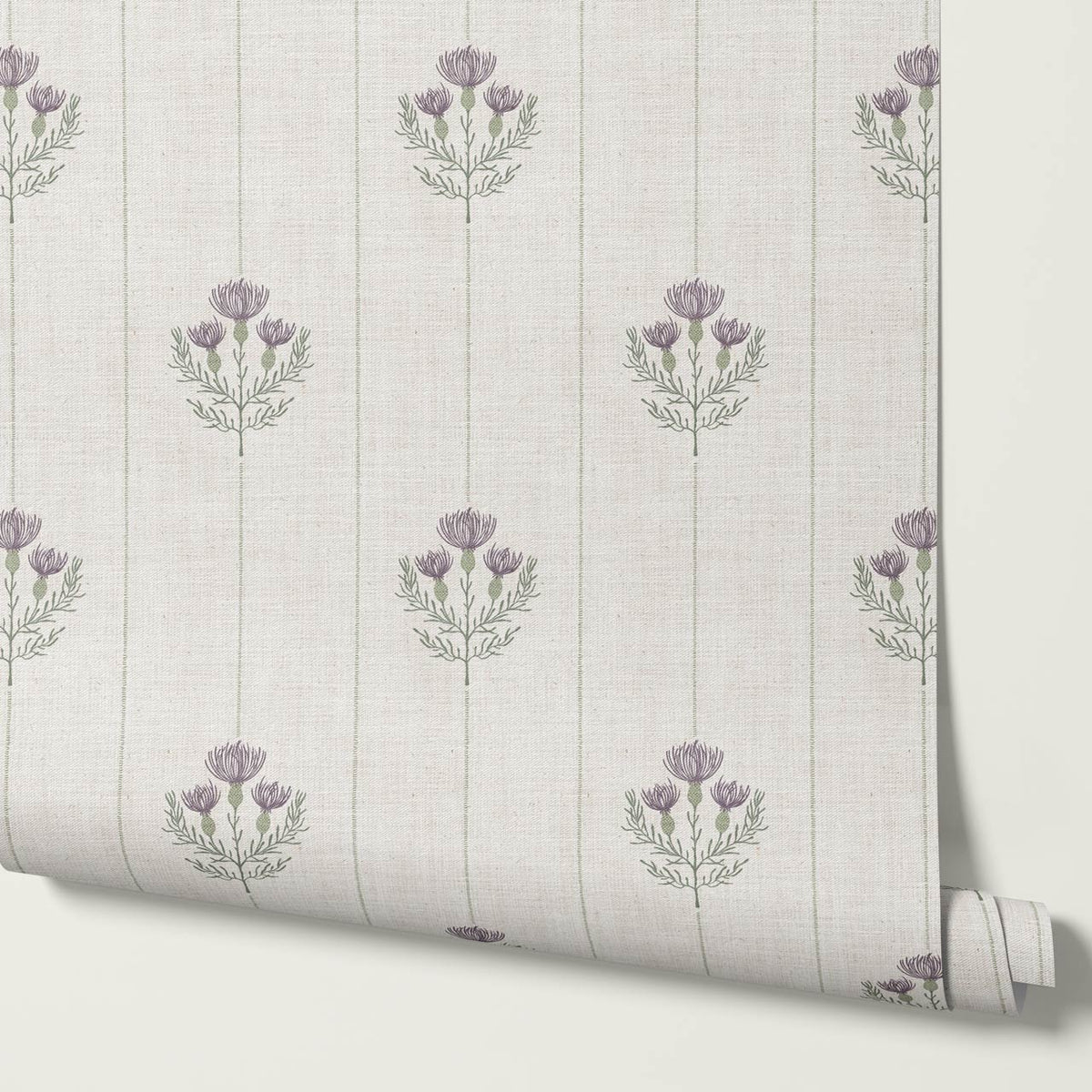 Rafa Thistle Field Linen Ivory Plum Wallpaper