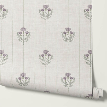 Rafa Thistle Field Linen Ivory Plum Wallpaper