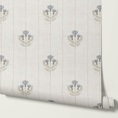 Rafa Thistle Field Linen Ivory Slate Wallpaper