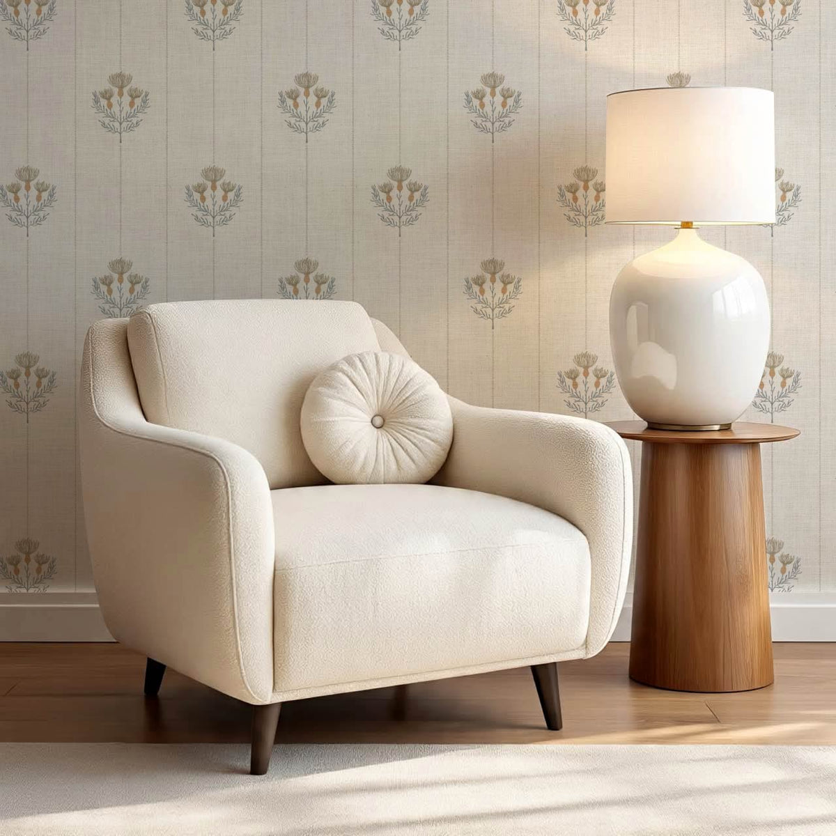 Rafa Thistle Field Linen Ivory Earth Slate Wallpaper
