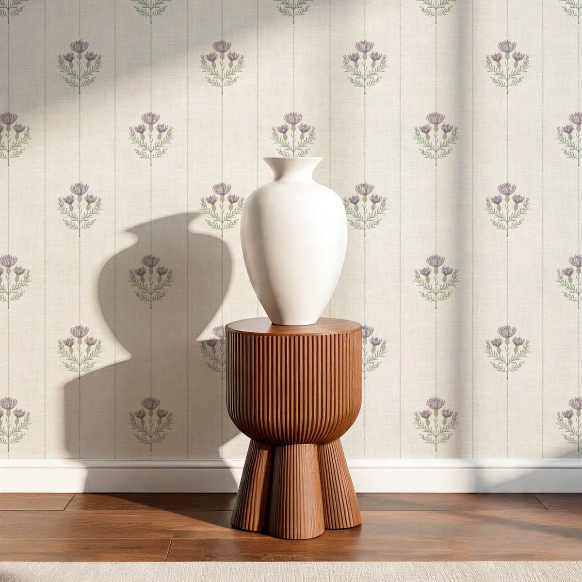 Rafa Thistle Field Linen Ivory Plum Wallpaper