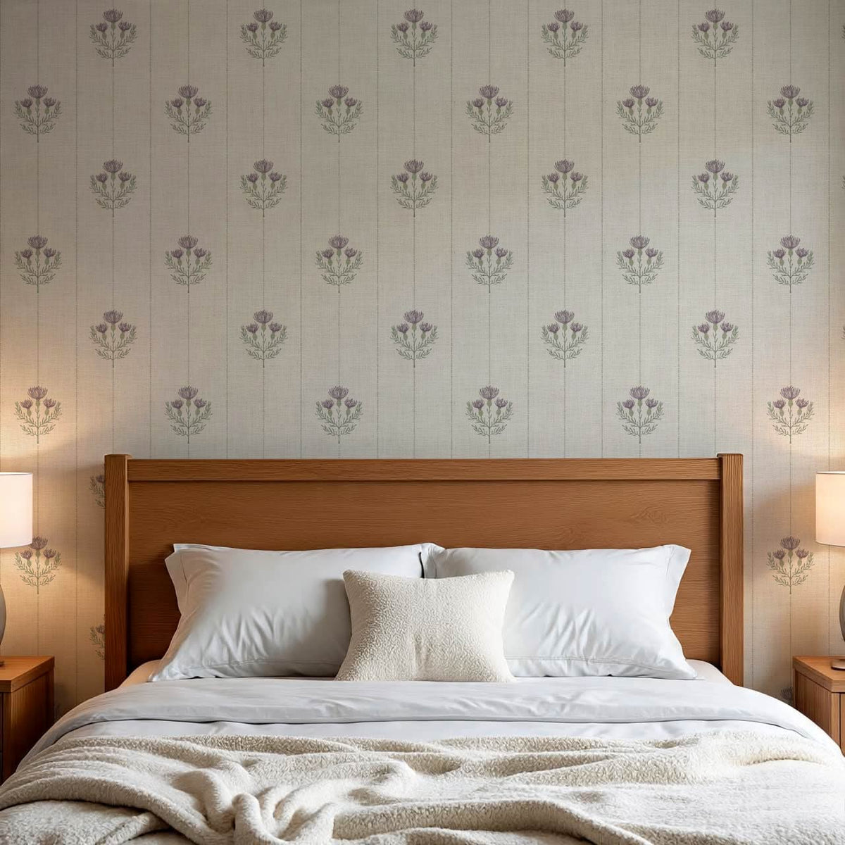 Rafa Thistle Field Linen Ivory Plum Wallpaper