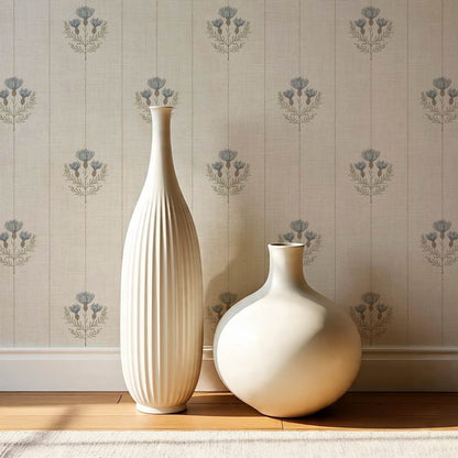 Rafa Thistle Field Linen Ivory Slate Wallpaper
