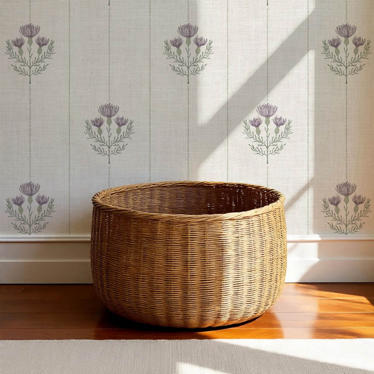 Rafa Thistle Field Linen Ivory Plum Wallpaper