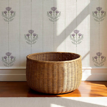 Rafa Thistle Field Linen Ivory Plum Wallpaper
