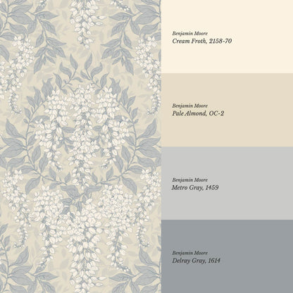 Rahna Wisteria Cluster French Blue Almond Wallpaper