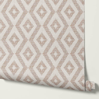 Rodelia Woven Rhythm Neutral Beige Dusty Rose Wallpaper