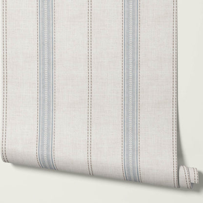Raissa Linen Trail Neutral Linen French Blue Wallpaper
