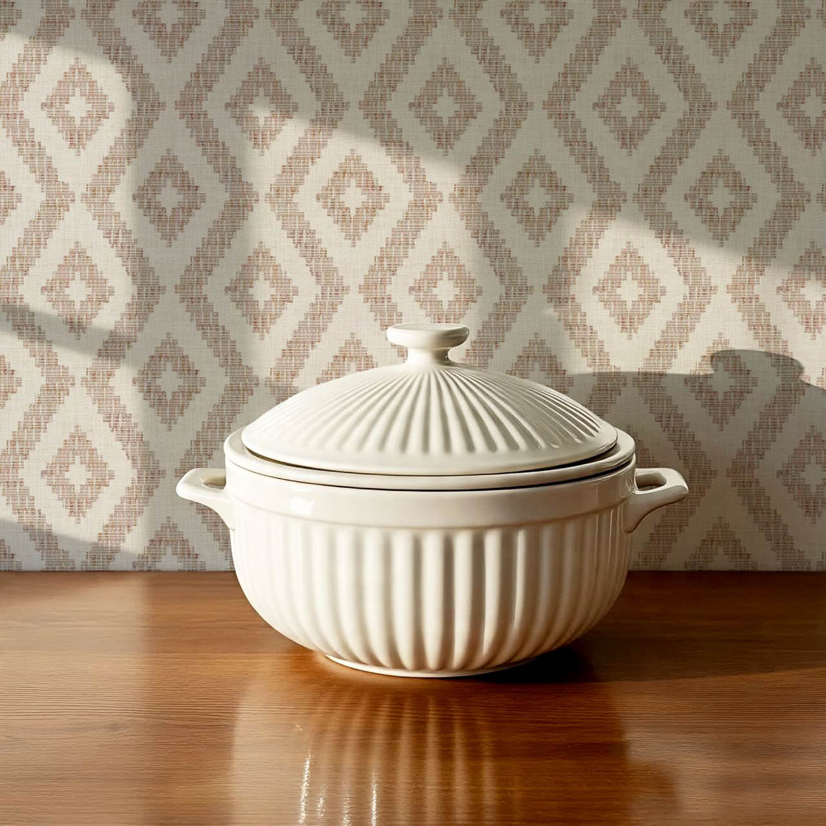 Rodelia Woven Rhythm Neutral Beige Dusty Rose Wallpaper