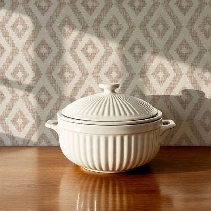 Rodelia Woven Rhythm Neutral Beige Dusty Rose Wallpaper