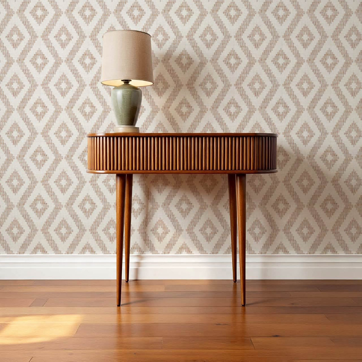 Rodelia Woven Rhythm Neutral Beige Dusty Rose Wallpaper