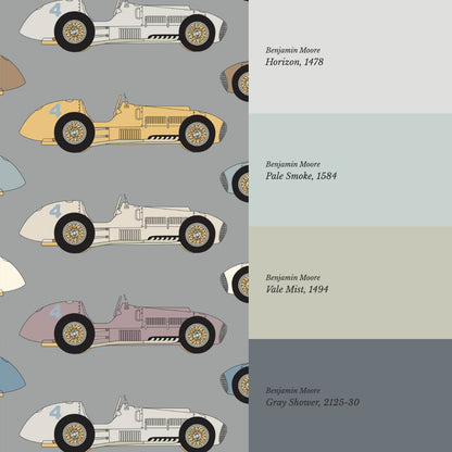 Raivo Race Cars Vintage Gray Wallpaper