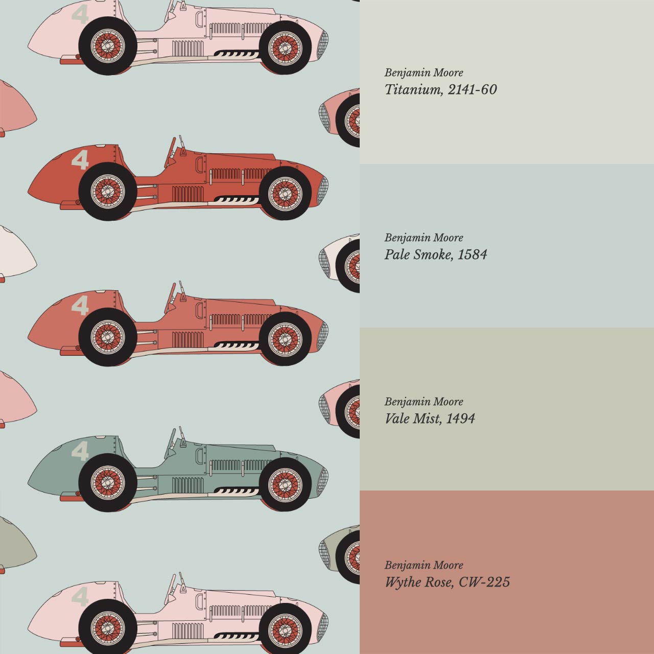 Raivo Race Cars Mauve Sage Wallpaper