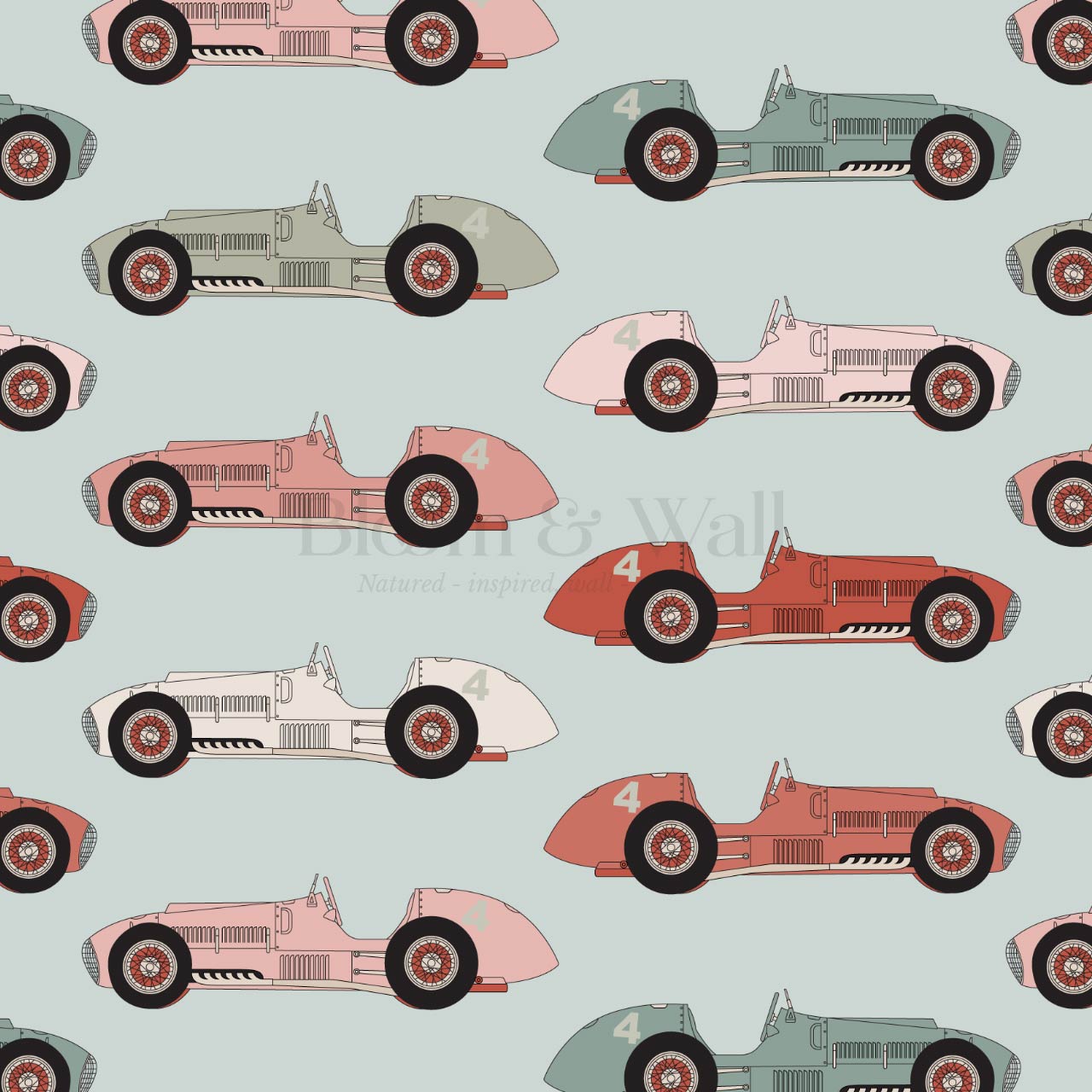 Raivo Race Cars Mauve Sage Wallpaper