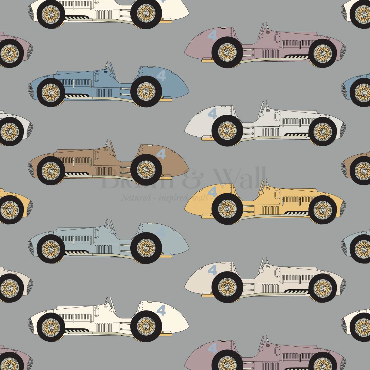 Raivo Race Cars Vintage Gray Wallpaper