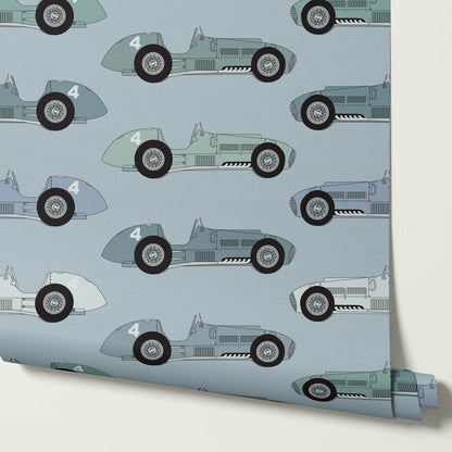 Raivo Race Cars Blue Gray Wallpaper