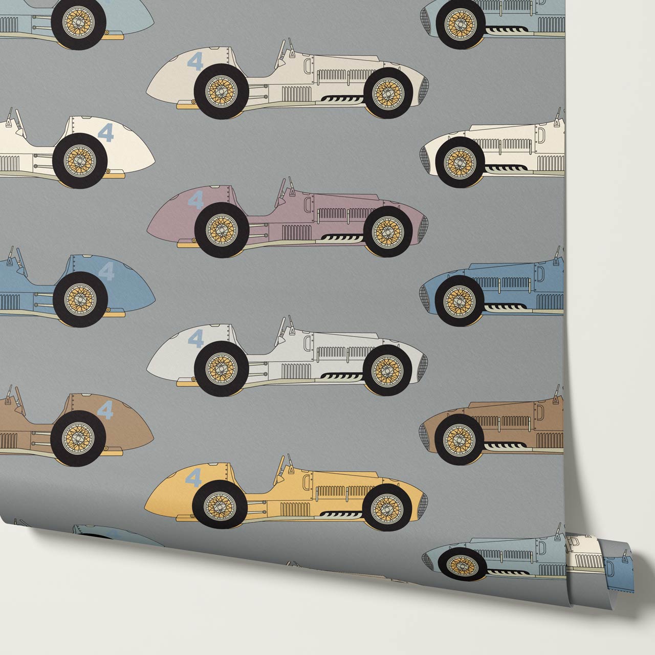 Raivo Race Cars Vintage Gray Wallpaper