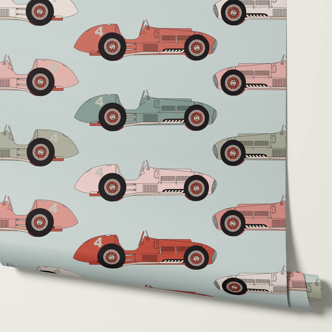 Raivo Race Cars Mauve Sage Wallpaper