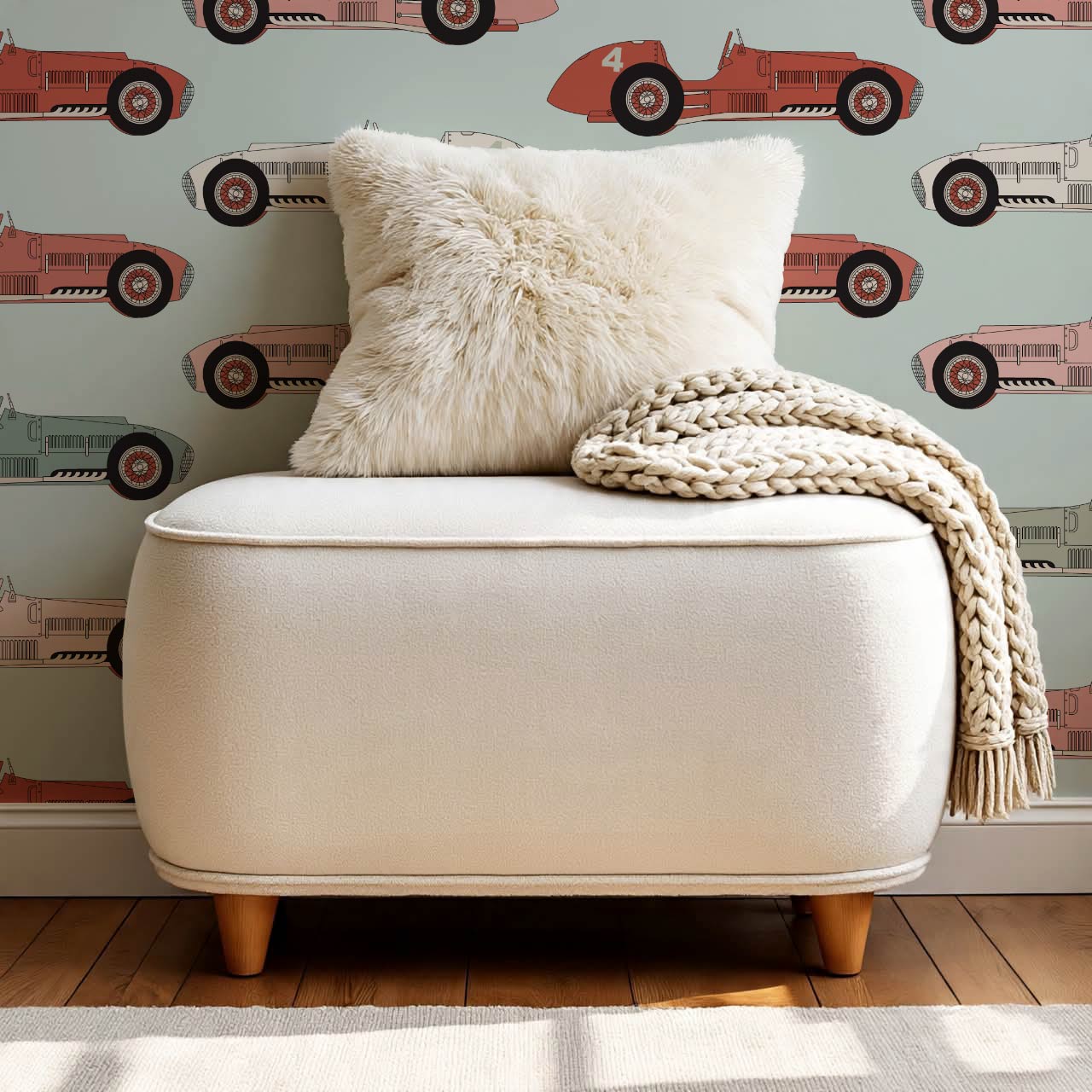 Raivo Race Cars Mauve Sage Wallpaper