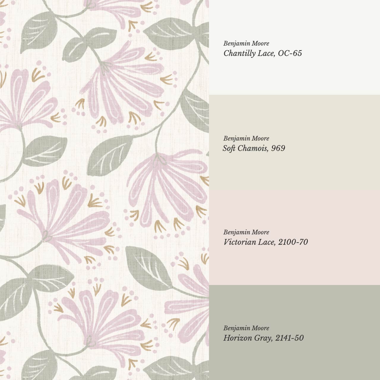Raquel Honeysuckle Vines Dry Sage Pink Wallpaper