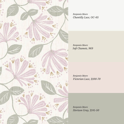 Raquel Honeysuckle Vines Dry Sage Pink Wallpaper