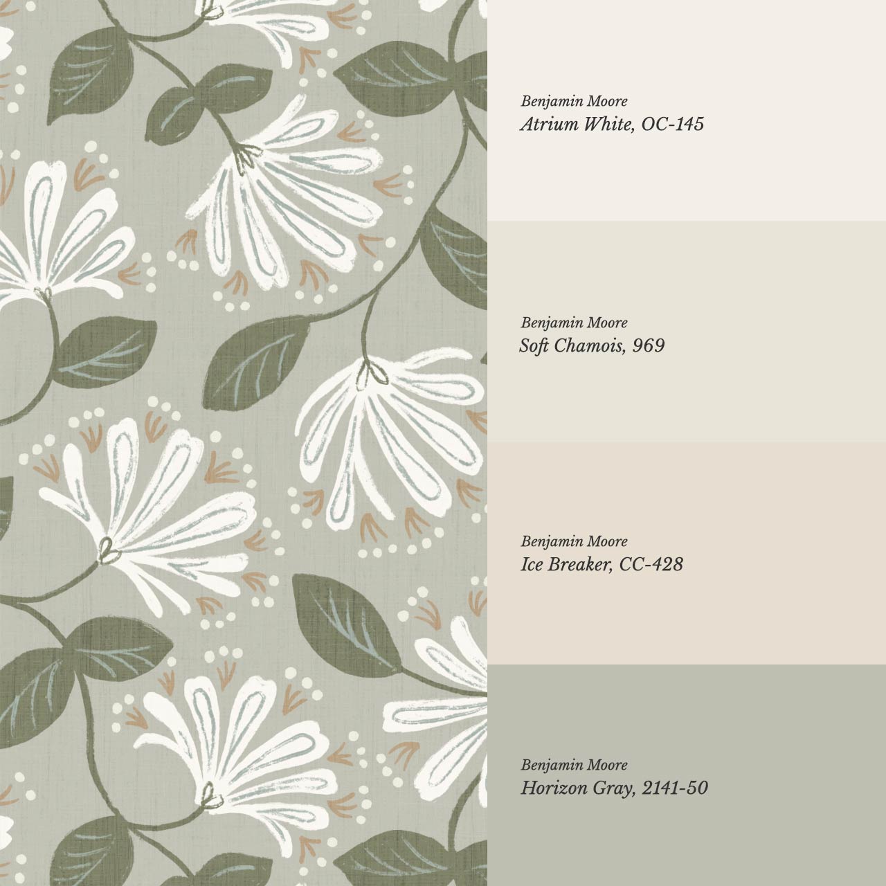 Raquel Honeysuckle Vines Sage Forest Off White Wallpaper