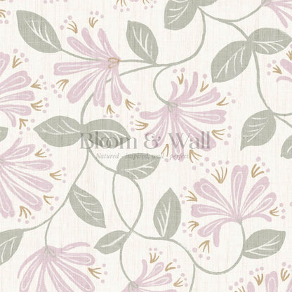 Raquel Honeysuckle Vines Dry Sage Pink Wallpaper