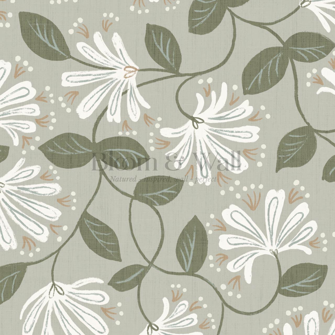 Raquel Honeysuckle Vines Sage Forest Off White Wallpaper