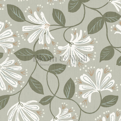 Raquel Honeysuckle Vines Sage Forest Off White Wallpaper