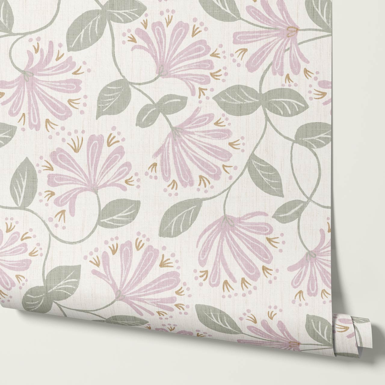 Raquel Honeysuckle Vines Dry Sage Pink Wallpaper