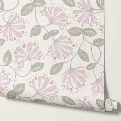 Raquel Honeysuckle Vines Dry Sage Pink Wallpaper