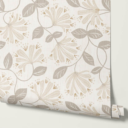 Raquel Honeysuckle Vines Neutral Beige Wallpaper