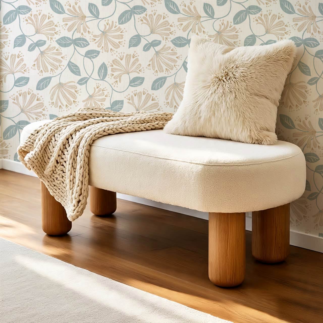 Raquel Honeysuckle Vines Vintage Teal Beige Wallpaper