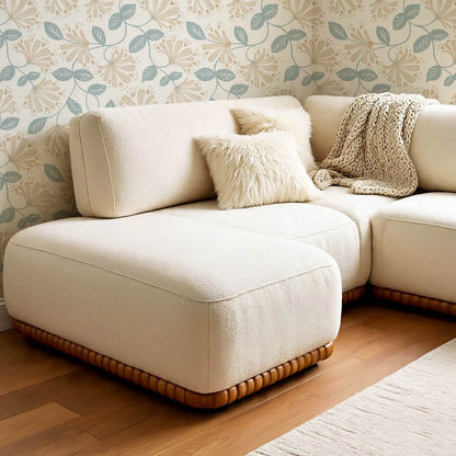 Raquel Honeysuckle Vines Vintage Teal Beige Wallpaper