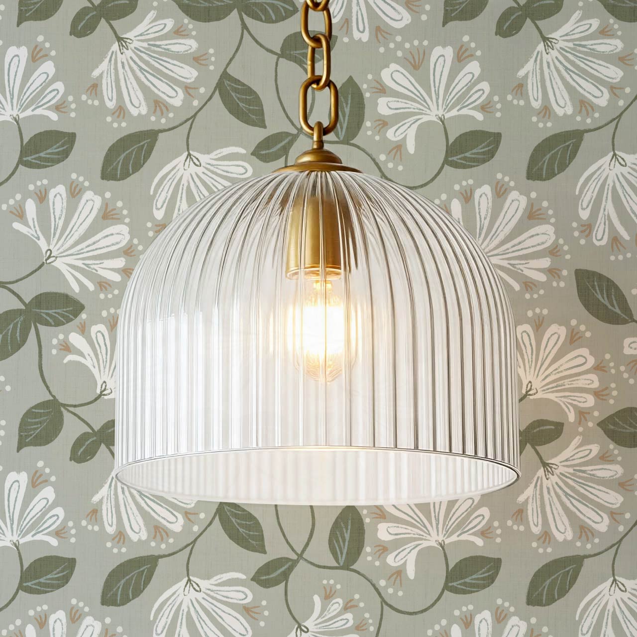 Raquel Honeysuckle Vines Sage Forest Off White Wallpaper