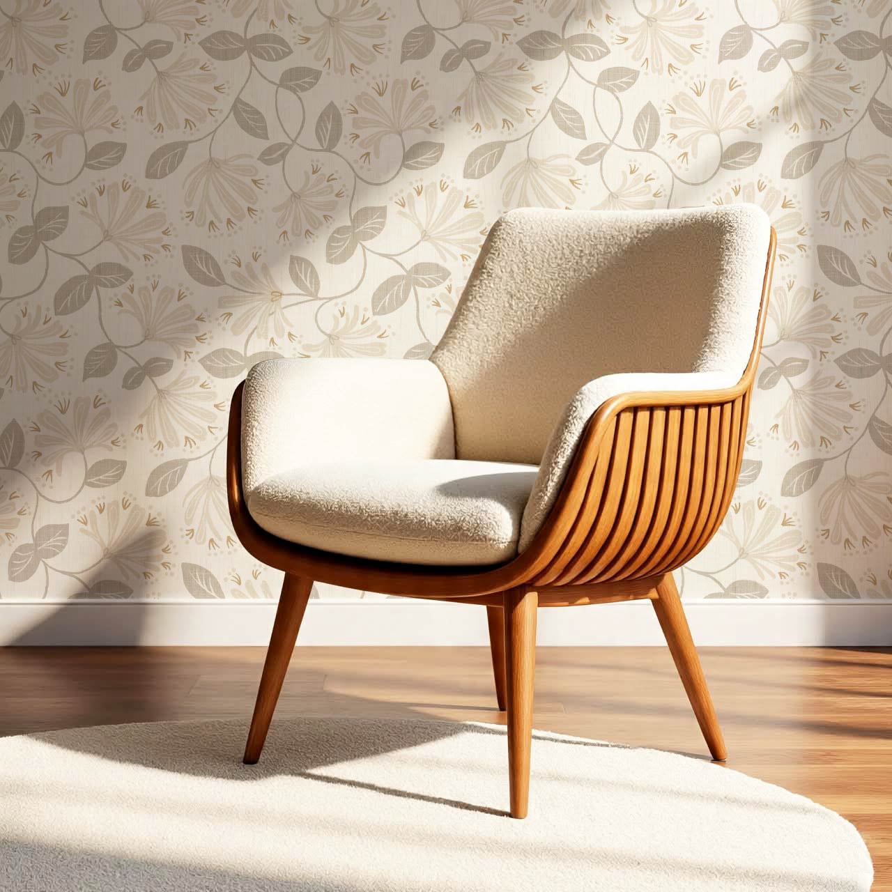 Raquel Honeysuckle Vines Neutral Beige Wallpaper