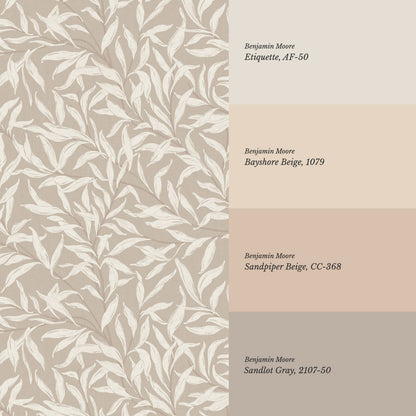 Raya Large Willowmere Vines Beige Tan Wallpaper