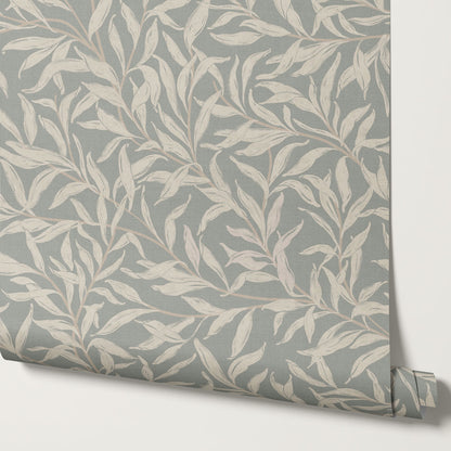 Raya Large Willowmere Vines Stone Sage Wallpaper