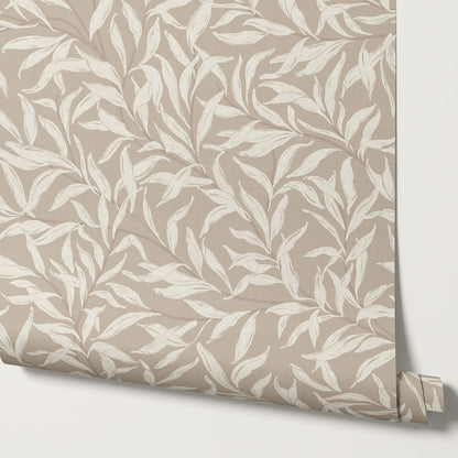 Raya Large Willowmere Vines Beige Tan Wallpaper