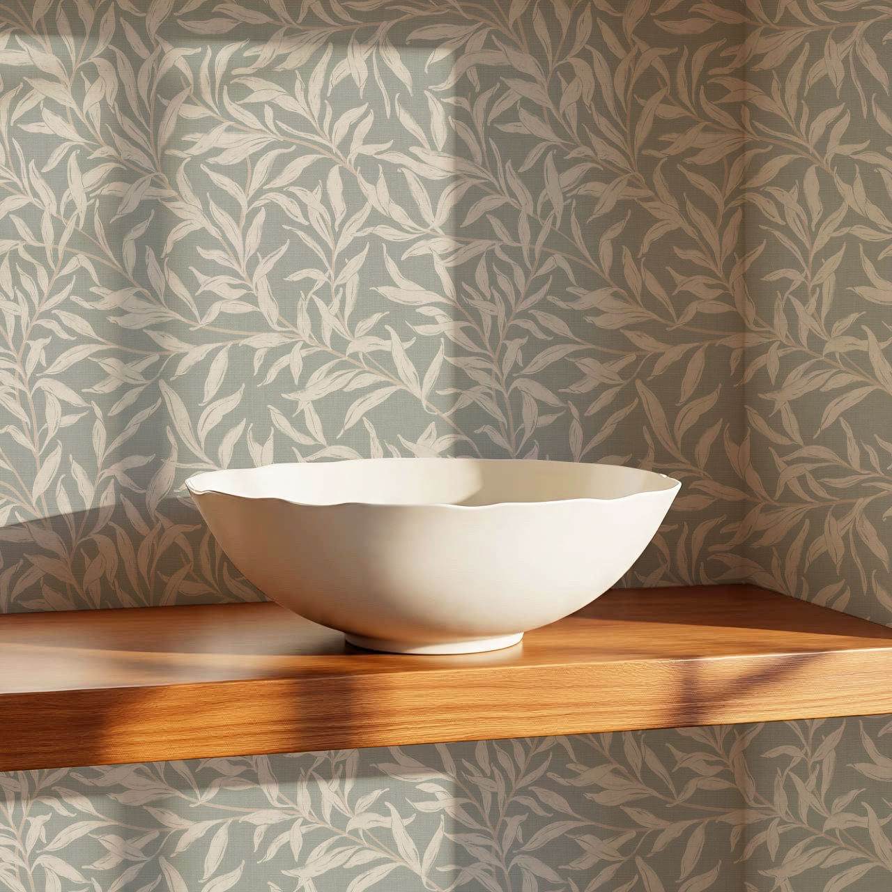 Raya Large Willowmere Vines Stone Sage Wallpaper