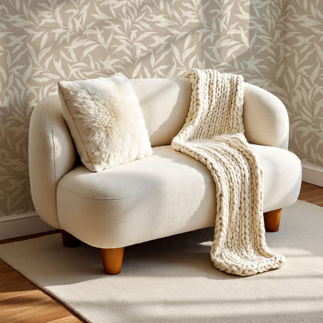 Raya Large Willowmere Vines Beige Tan Wallpaper