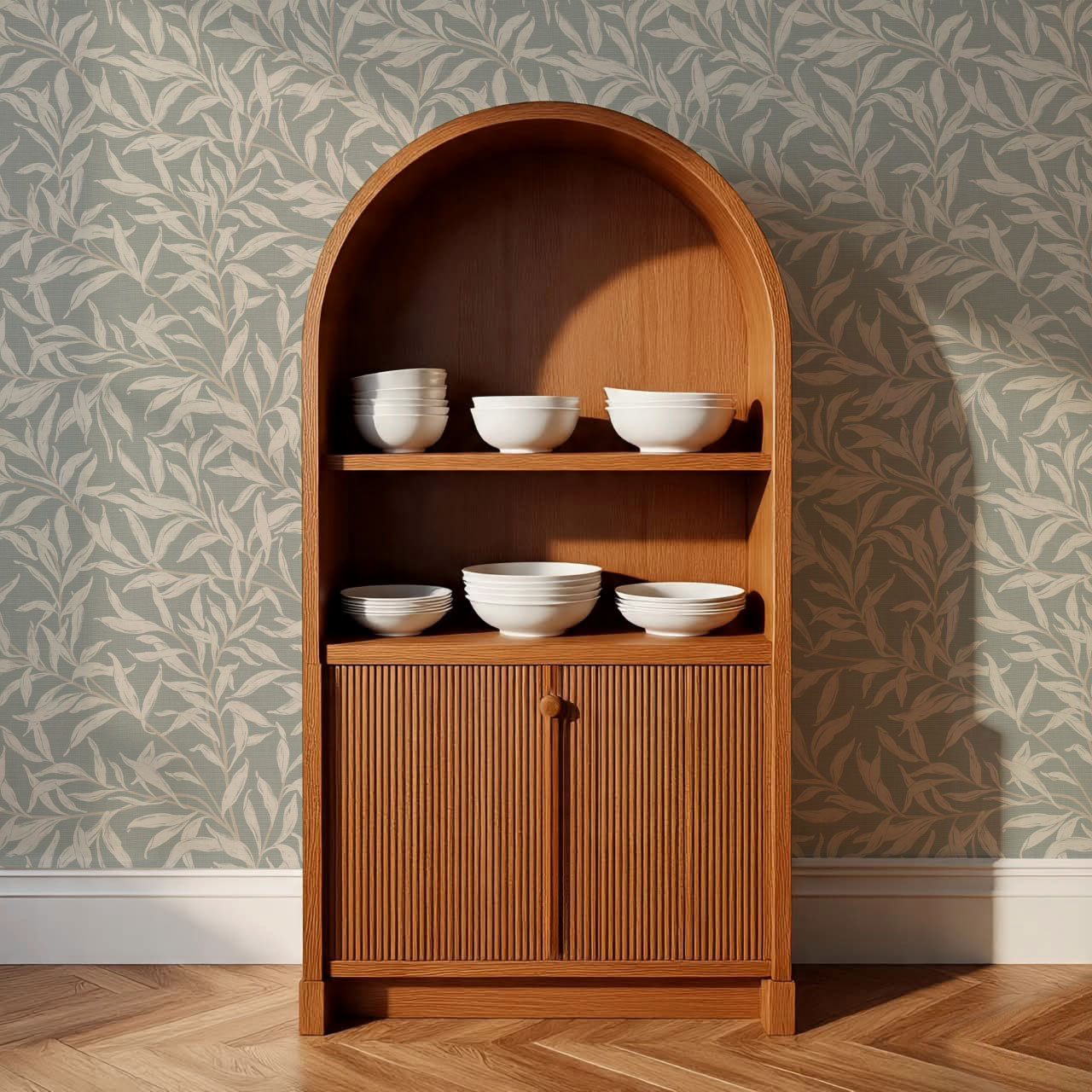 Raya Large Willowmere Vines Stone Sage Wallpaper